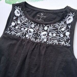 Talbots Black and White Embroidered Women's Cotton Tank Top